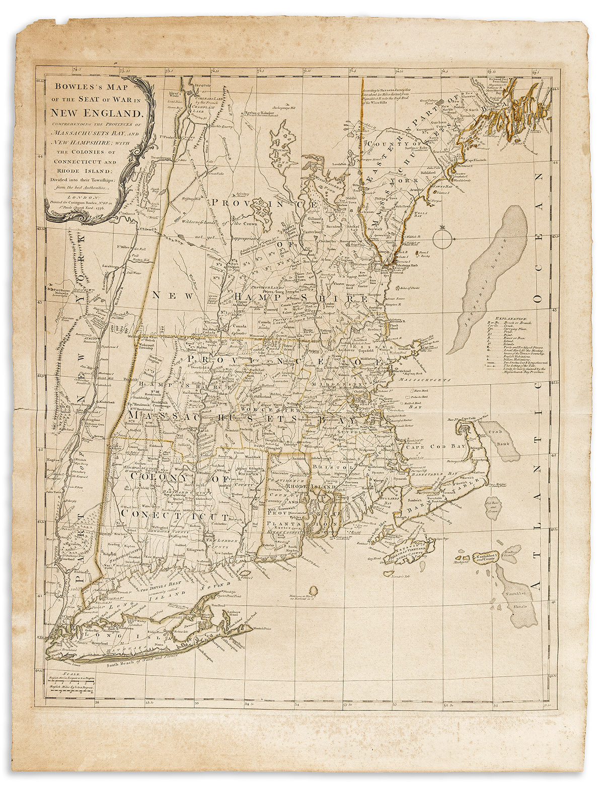 (NEW ENGLAND.) Carington Bowles. Bowless Map of the Seat of War in New England,